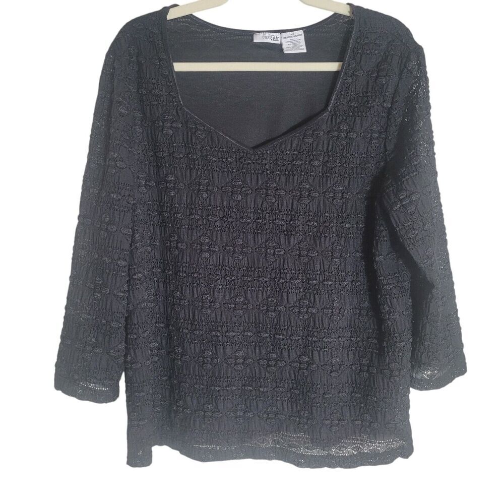 East 5th Lace Lined Blouse Women's Size 2X Black 3/4 Sleeve Fairy Goth Vampire